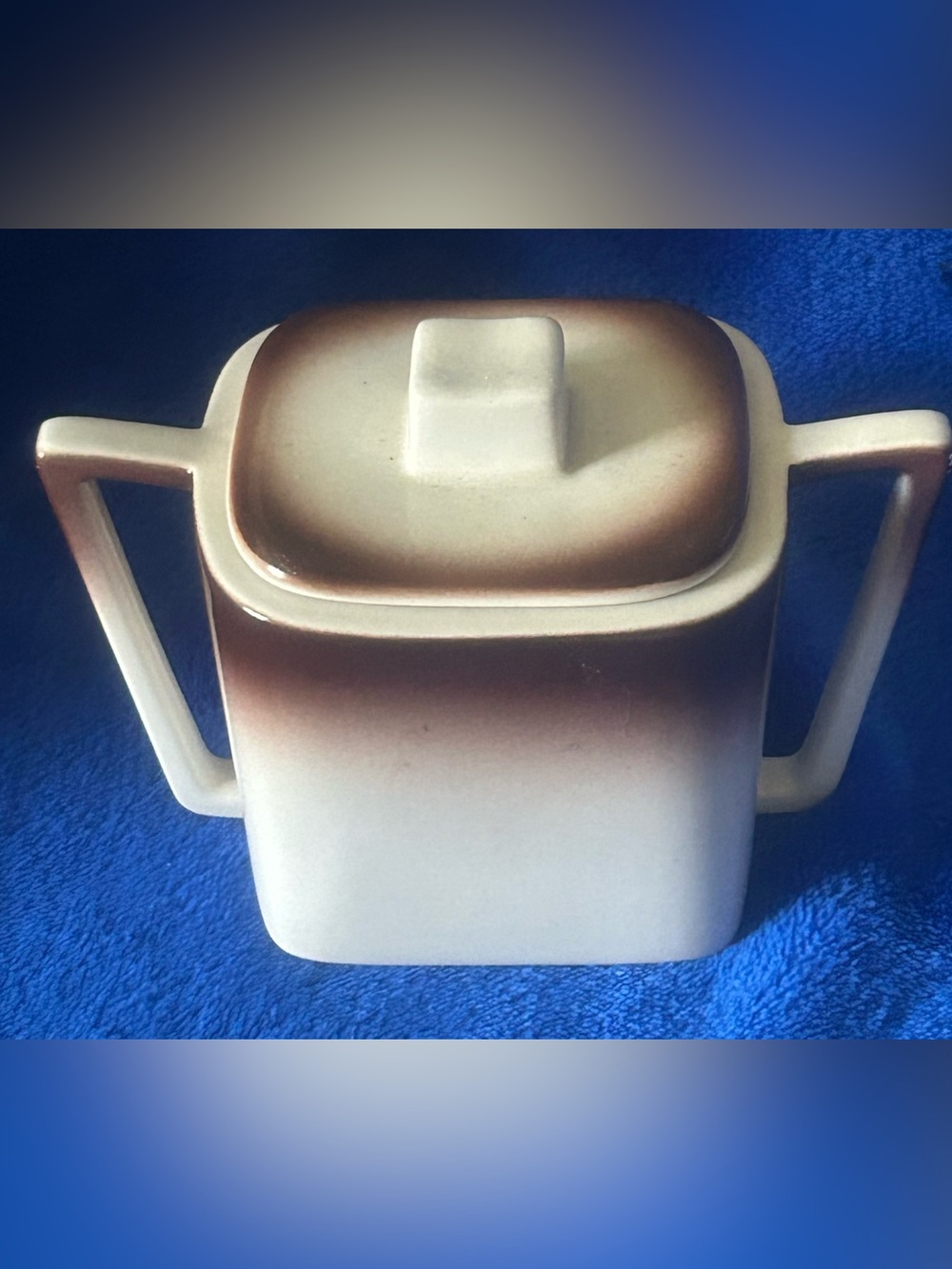 Vintage Orchard Ware Brown Gradient Ceramic Sugar Bowl with Lid!